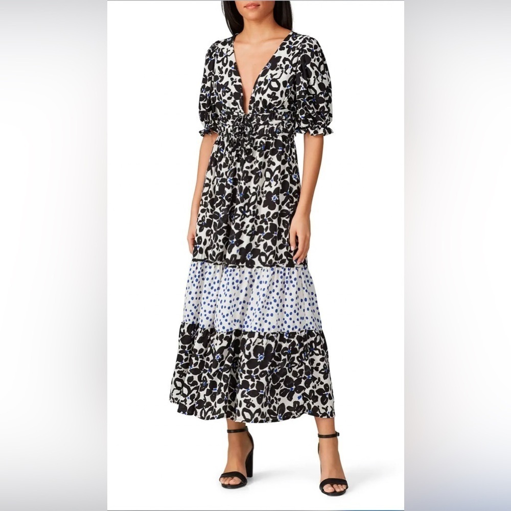 Love, Whit By Whitney Port Black & White Floral Puff Sleeve Dress